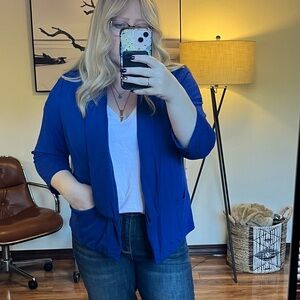 Sejour royal blue open front jersey knit blazer jacket Sz 0X women's cropped